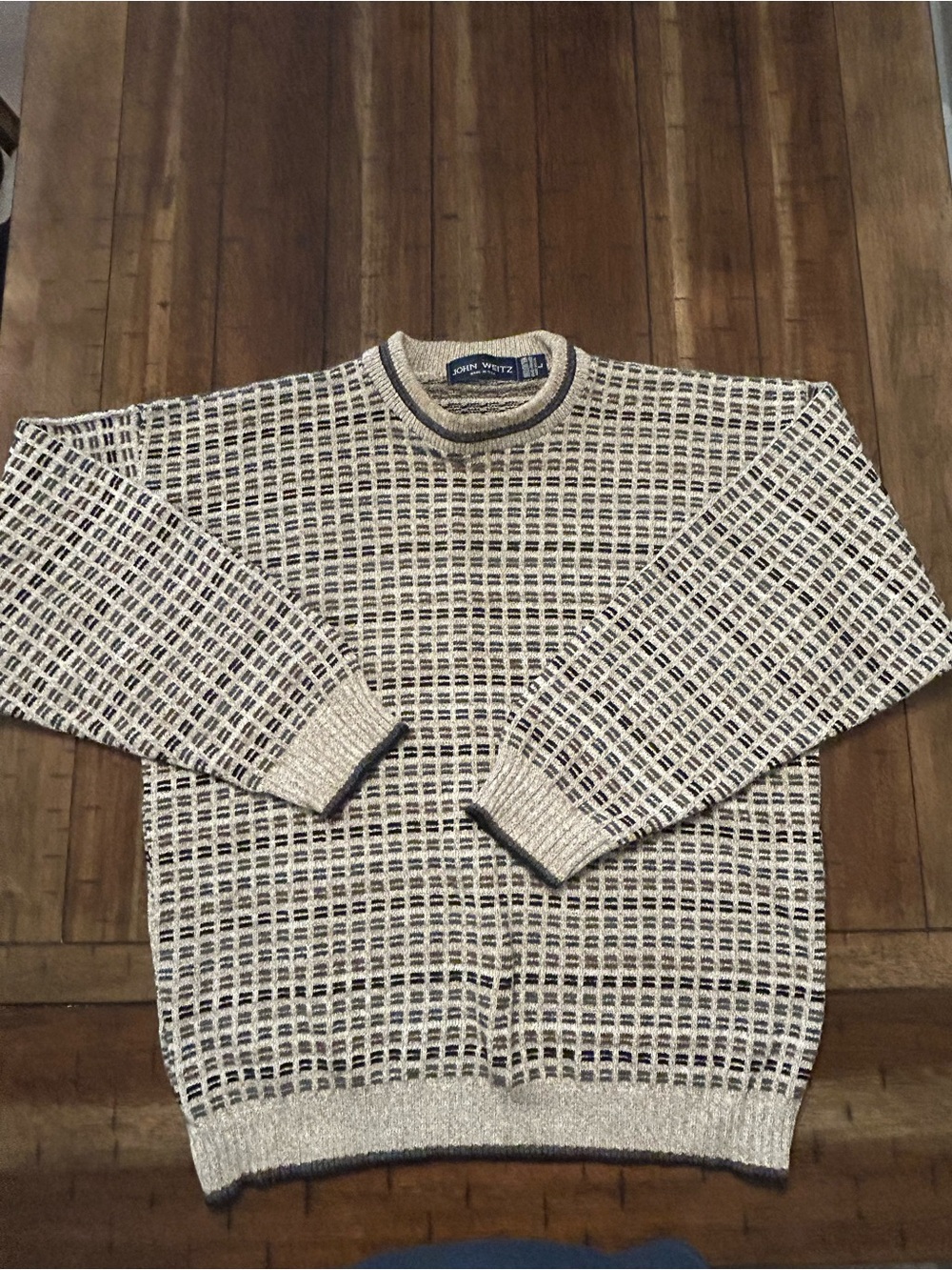 Vintage John Weitz Mens L Sweater 100% Cotton Made USA Geometric Knit 80s 90s